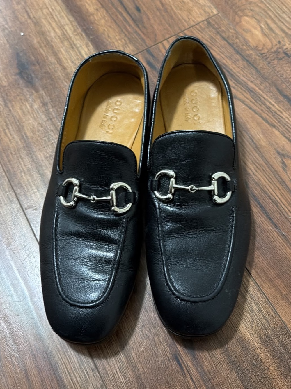 Authentic Gucci Black Leather Horsebit Slip-On Loafers